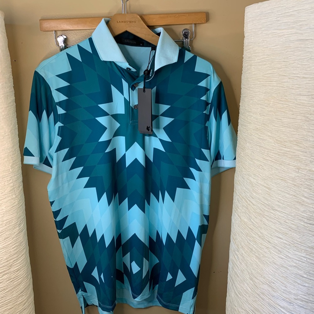 NEW NWT Greyson golf polo men’s size M starburst classic pattern
